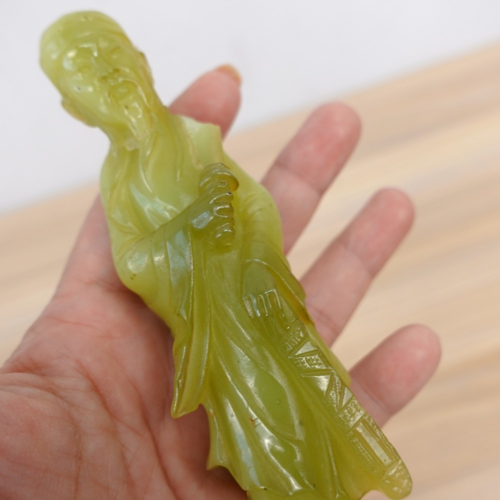 Vintage Chinese Immortal Wise Man Figurine Serpentine Jade Green Hand Carve Art - Picture 5 of 13